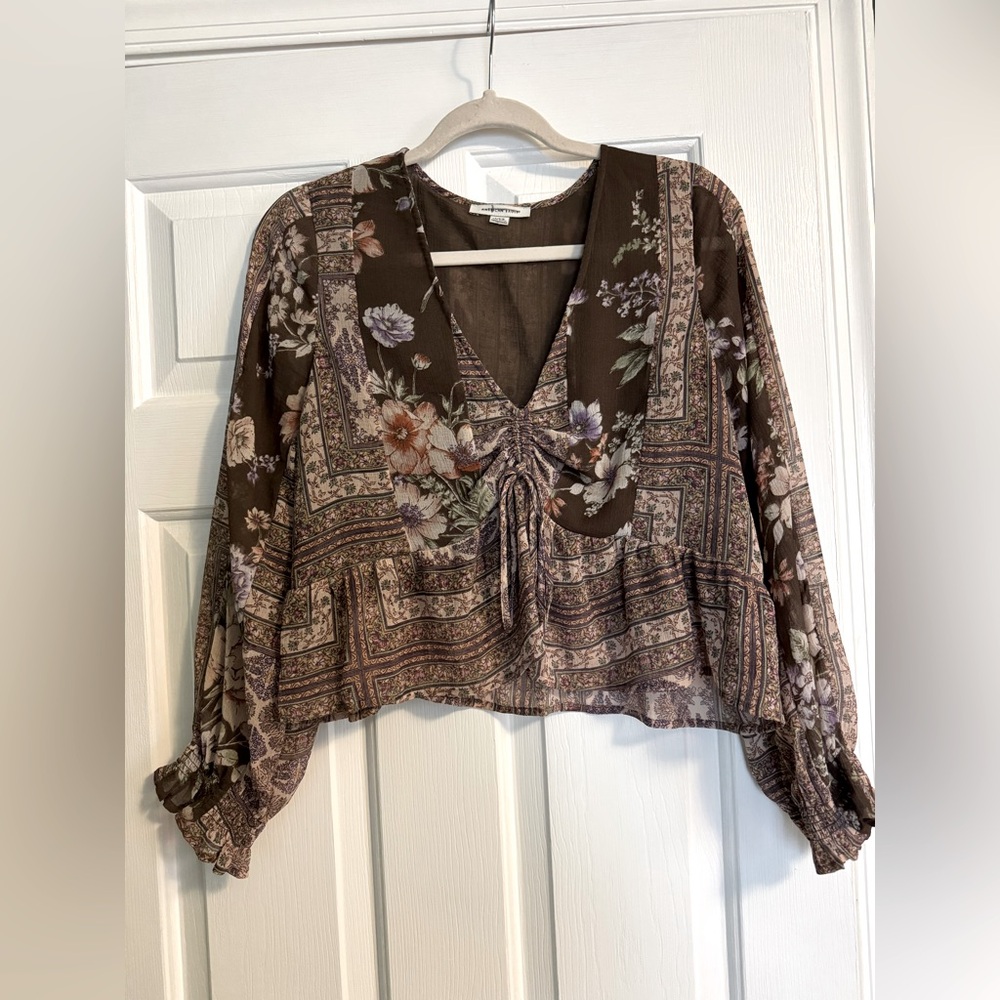Brown Floral American Eagle Top
